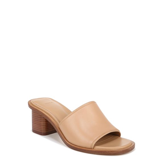 Vince Women's Donna Block Heel Slip On Sandal Beige Leather 7 Retail:$330.00